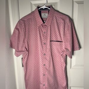 Craft & Flow men button shirt short sleeves pink large palms design